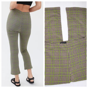 Urban Outfitters Crop Flare High Waist Pants Size 10 Neon Plaid Stretchy Preppy